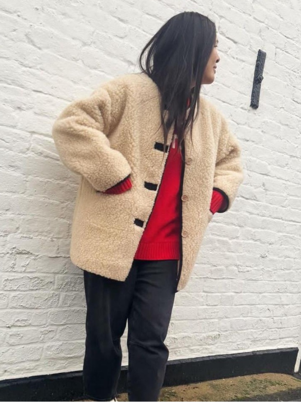 Genuine shearling oversized coat